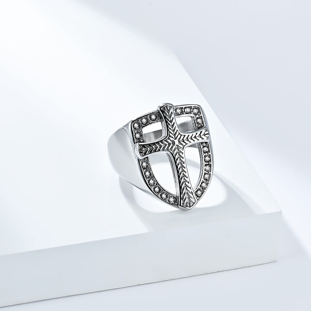 Wholesale Men' s vintage diamond shield cross ring